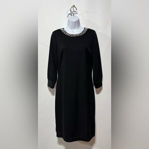 Karl Lagerfeld Elegant Black Long Sleeve Dress With‎ Pearl Detail Size 6 New